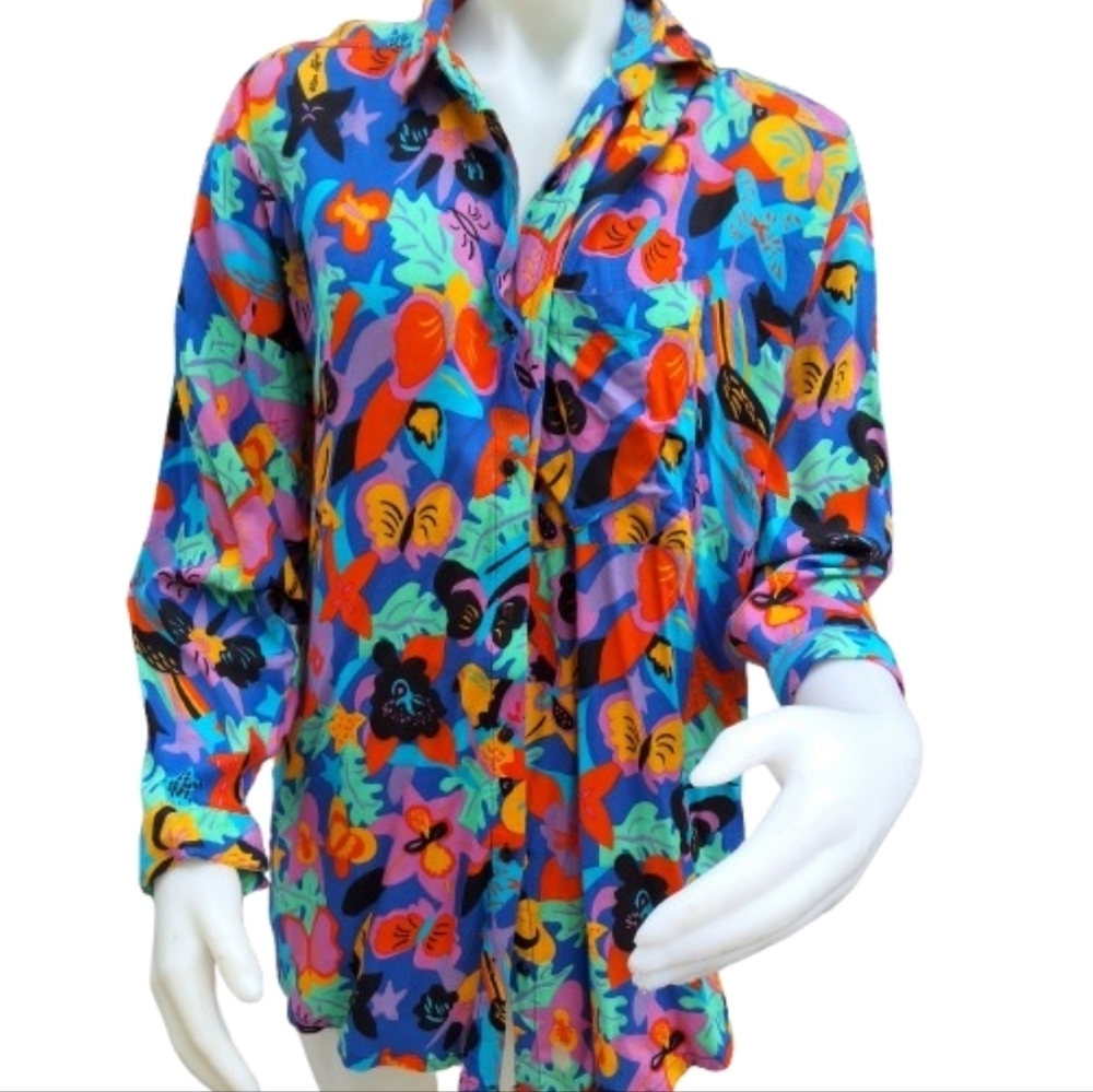 Vintage Rare Art to Wear by Ken Done Abstract button down OSFM